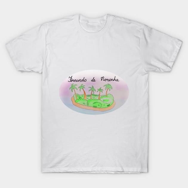 Fernando de Noronha watercolor Island travel, beach, sea and palm trees. Holidays and vacation, summer and relaxation T-Shirt by grafinya